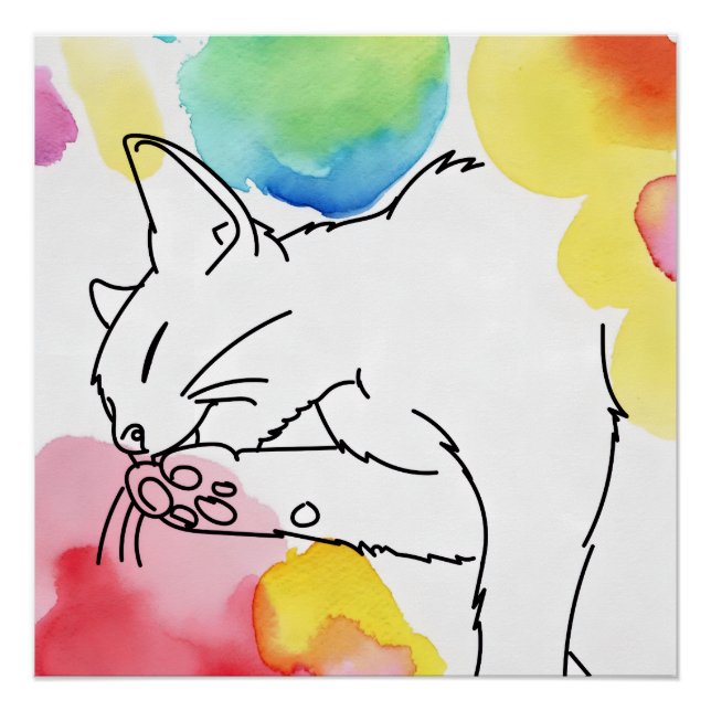 Póster Esboço de Gato Colorido (Frente)