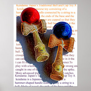 Póster Esboço de Kendama, vermelho e azul da cor da tint
