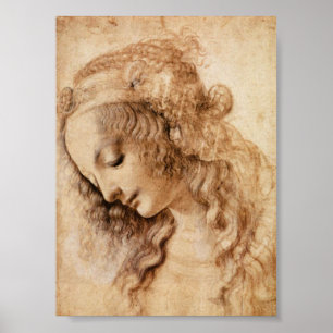 Poster Esboço de Leonardo da cabeça de uma mulher
