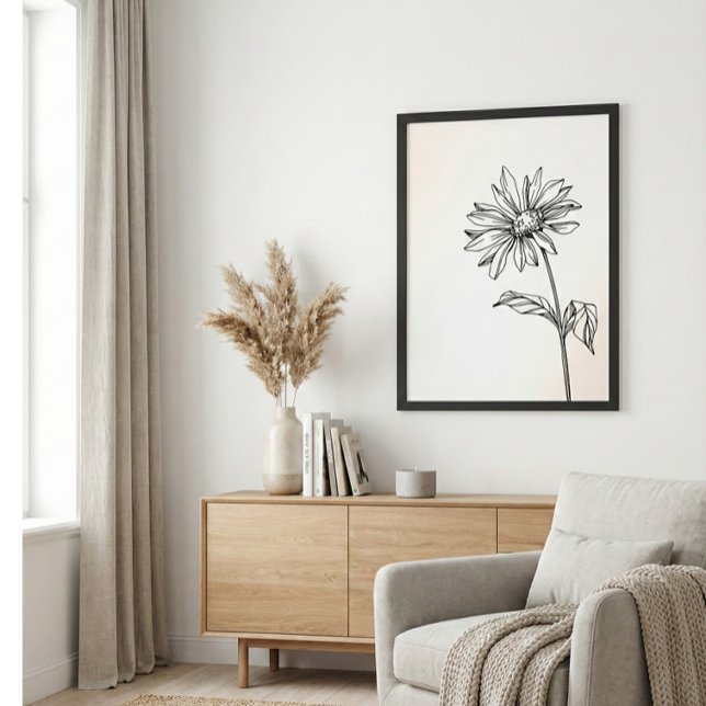 Poster Esboço de Linha de Flor Silvestre Preta e Branca M (Criador carregado)