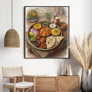 Poster Esboço de Sopa de Macarrão Pho Vietnamita