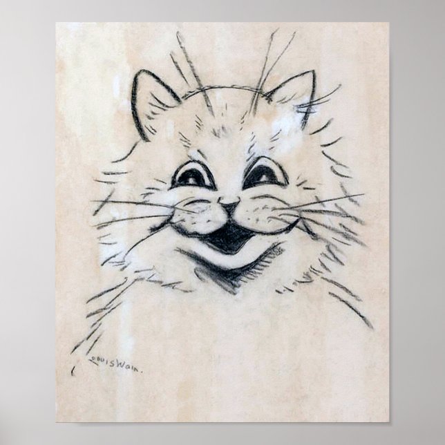 Poster Esboço de um Gato Rindo, Louis Wain (Frente)