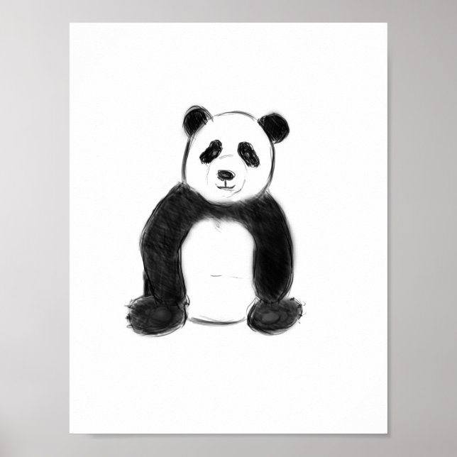 Poster Esboço do panda branco e preto (Frente)