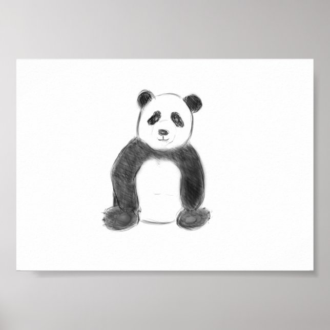 Poster Esboço do panda branco e preto (Frente)