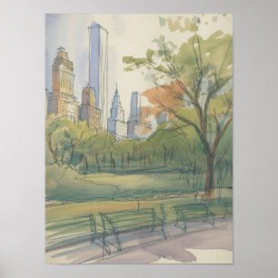 Poster Esboço em Aquarela do Parque Lower Manhattan