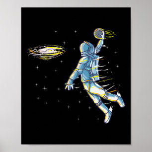 Poster Esboço Espaço Astronauta Slam Dunk Jam Humor Espor