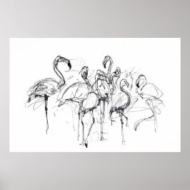 Poster Esboço Flamingo Elegante - Premium