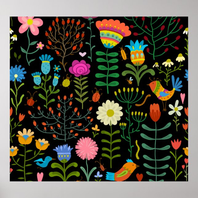 Poster Esboço floral, padrão artístico perfeito. (Frente)