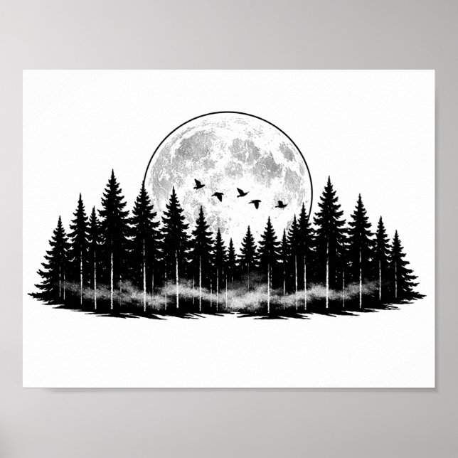 Poster Esboço Floresta Preto e Branco, decoração de inter (Frente)