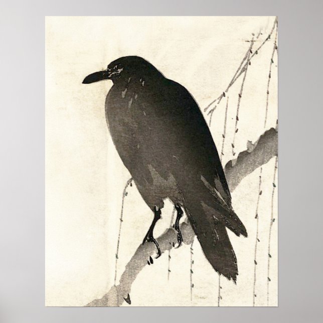 Póster Esboço japonês de um corvo (Frente)