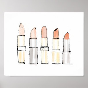 Póster Esboço moderno colorido selvagem do batom de Appl