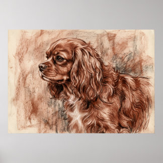 Poster Esboço Sanguíneo do Cavalier King Charles Spaniel