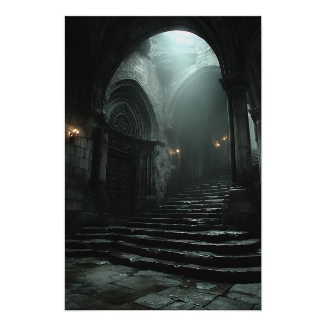 Póster Escadaria Antiga Catedral Névoa Luz (Frente)