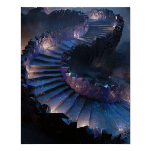 Póster Escadaria da Galáxia Espiral em Brilho da Meia-Noi