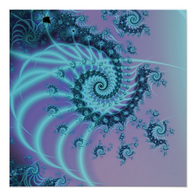 Póster Escadaria Espiral | Arte Fractal Azul e Rosa (Frente)