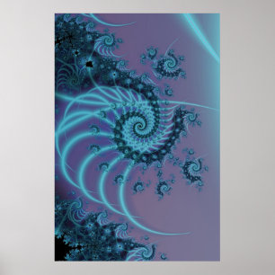 Poster Escadaria Espiral   Arte Fractal Azul e Rosa