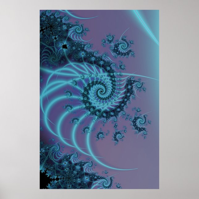 Poster Escadaria Espiral | Arte Fractal Azul e Rosa (Frente)