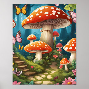 Poster Escadas Mágicas de Cogumelos Florestais Encantadas