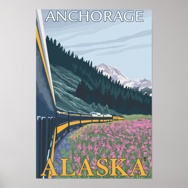 Póster Escala de Ferrovia do Alasca - Anchorage, Alasca (Frente)