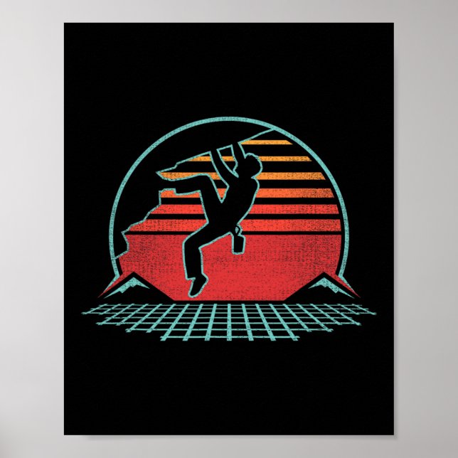 Poster Escalada em Rocha Retro Vintage Bouldering Estilo  (Frente)