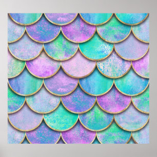 Poster Escalas de sereia: padrão de ondas de aquarela.