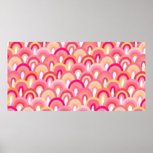Poster Escamudo japonês padrão uniforme, chuva colorida