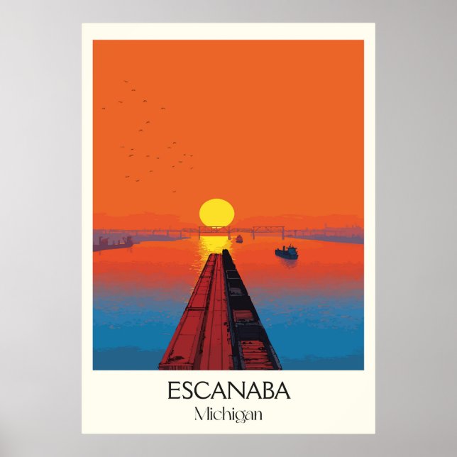 Poster Escanaba Michigan Vintage Lake Huron Sunset Art (Frente)