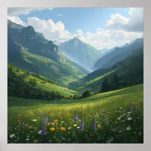 Poster Escape de Montanha de Flores Selvagens - Parede Na