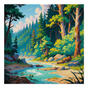 Póster Escape do rio das montanhas - Paisagem florestal