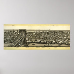 Póster Escasso 1880 Brooklyn NY Panorama