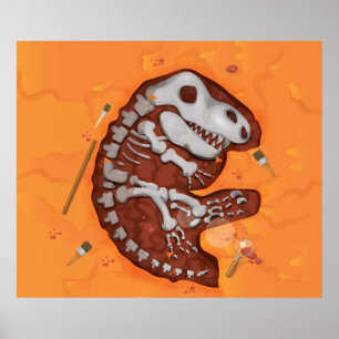 Poster Escavação de Ossos de Dinossauro da Arqueologia