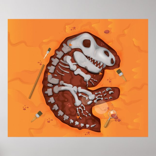 Poster Escavação de Ossos de Dinossauro da Arqueologia (Frente)