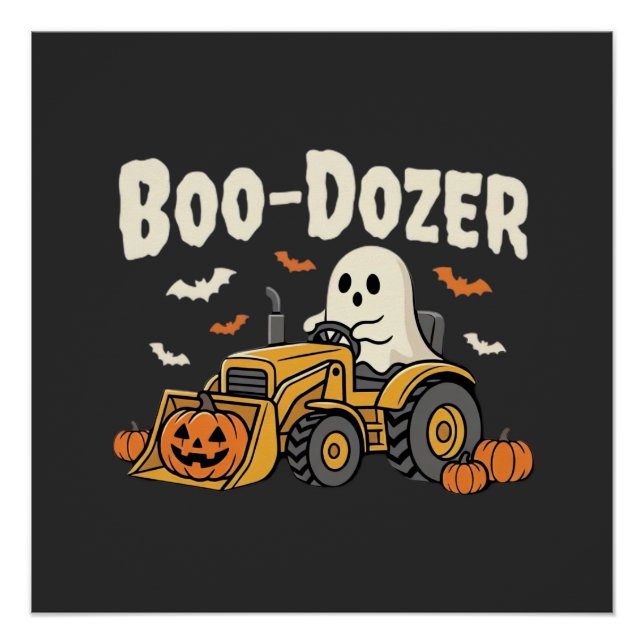Póster Escavadeira Fantasma Boo-Dozer Design de Halloween (Frente)