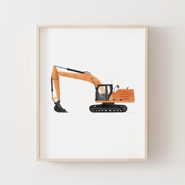 Poster Escavadeira Laranja Decoração de Sala Infantil (Criador carregado)