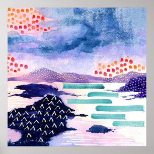Poster escocês colorido da Aquarela do Loch do