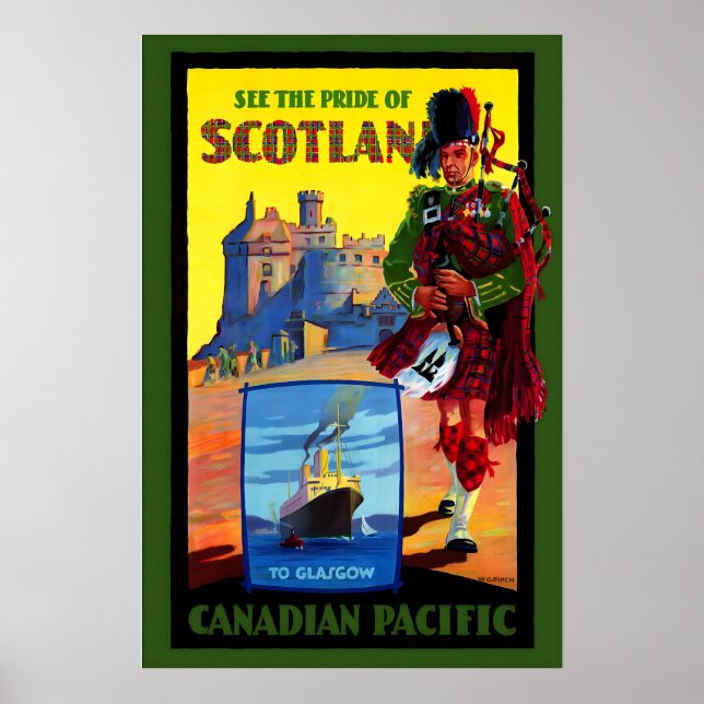 Poster Escócia Escocês Tocador de Gaita Celta Edimburgo (Frente)