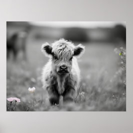 Poster Escócia Highland Calf Baby Cow Soft Black White