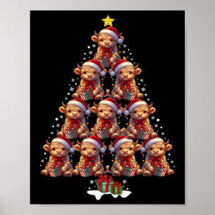 Poster Escócia Highland Vaca Árvore de Natal Luzes Xmas C