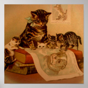 Poster Escola de Gatinho Antiquidades de Kittens e Livros