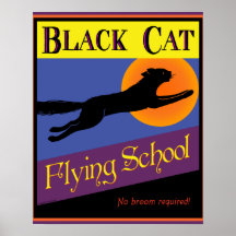 Escola de Voo de Gato Preto Cartaz Vintage de Hall