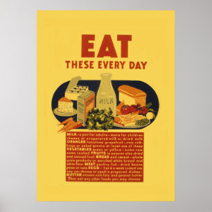 Póster Escola saudável da comida dos anos 40 do vintage