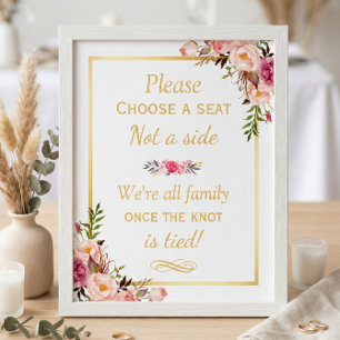 Poster Escolha Seat não um sinal chique floral lateral d