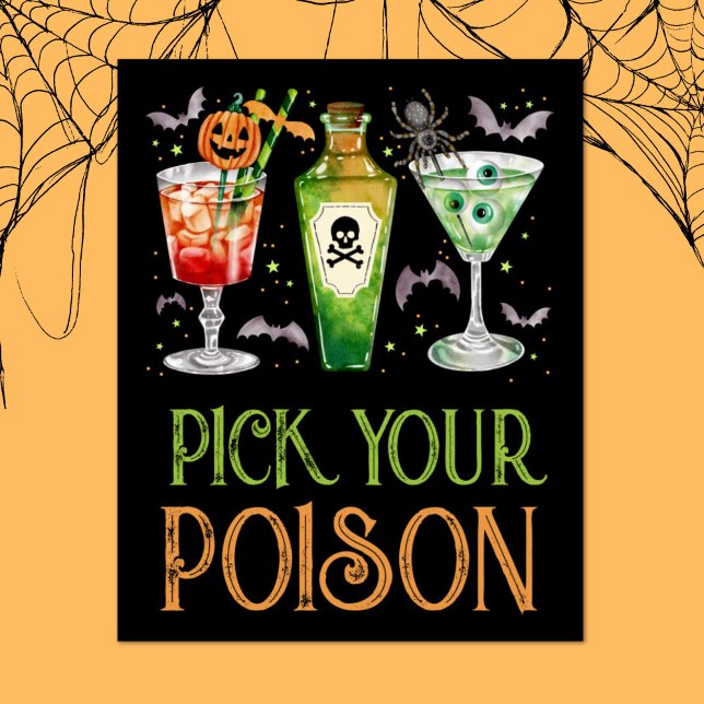 Poster Escolha Seu Veneno Bebidas De Cocktail No Dia Das  (Pick Your Poison Halloween Cocktail Drinks Poster)