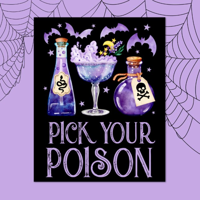 Poster Escolha Seu Veneno Bebidas De Cocktail No Dia Das  (Pick Your Poison Halloween Cocktail Drinks Poster)