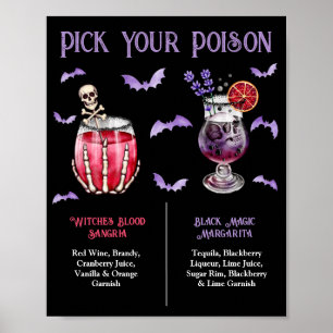 Poster Escolha Seu Veneno Cardápio de Coquetel Halloween