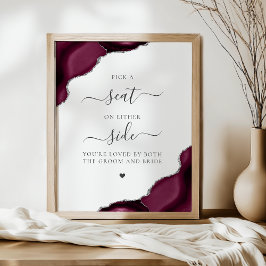 Poster Escolha um Assento Ágata Borgonha Prata Casamento