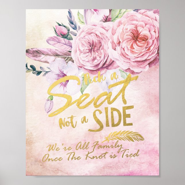 Póster Escolha um Assento Não um Lado Casamento Aquarela  (Frente)