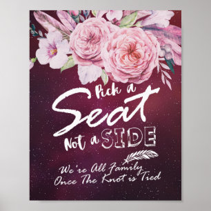 Póster Escolha um Assento Não um Lado Floral de Casamento