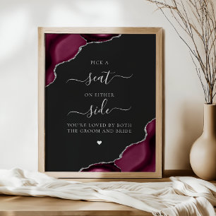 Poster Escolha uma Cadeira Borgonha Ágata Prata Casamento