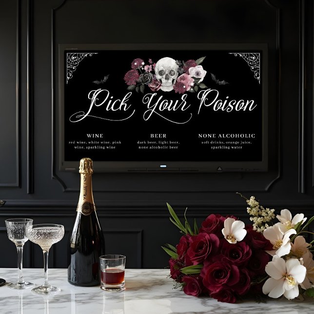 Poster Escolhe O Menu De Casamento Gótico Floral Do Venen (Pick Your Poison Floral Scull Gothic Wedding Menu Poster)